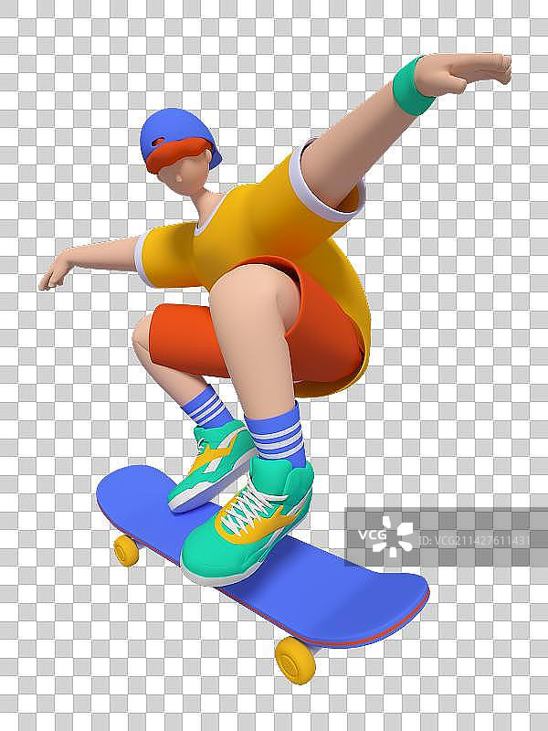 3D建模渲染的滑板运动青年图片素材