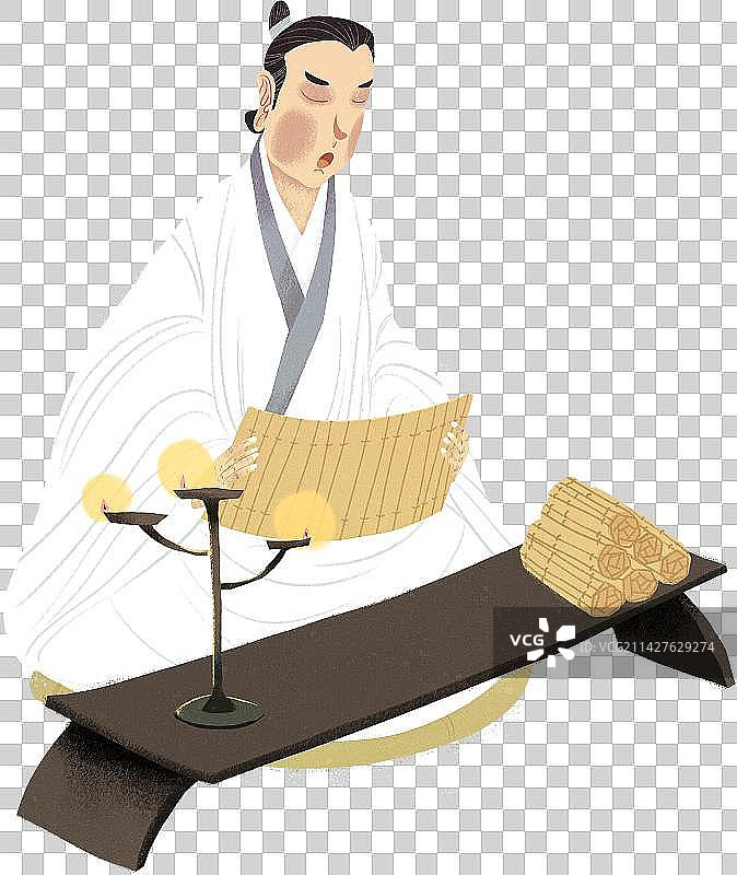 挑灯夜读的古代读书人人物元素图片素材