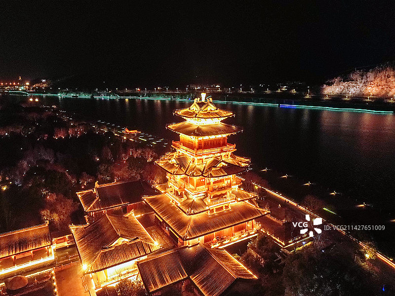 丽水市 应星楼 夜景 处州府城    莲都江滨公园 南明湖 滨水广场图片素材