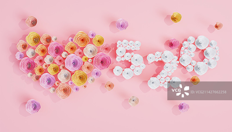 3D立体玫瑰520情人节插画图片素材