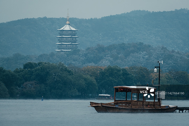 西湖初雪图片素材