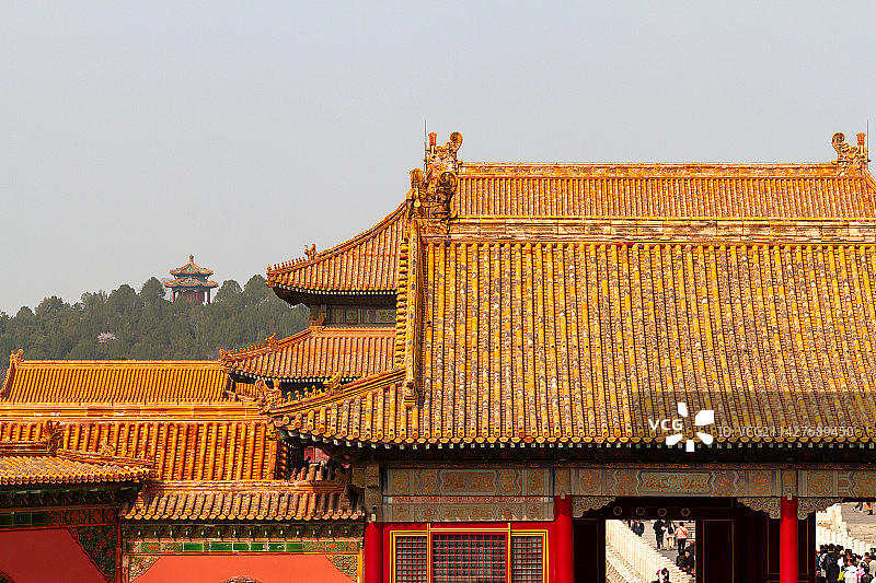 北京故宫紫禁城古代宫殿建筑金色屋顶 景山公园图片素材