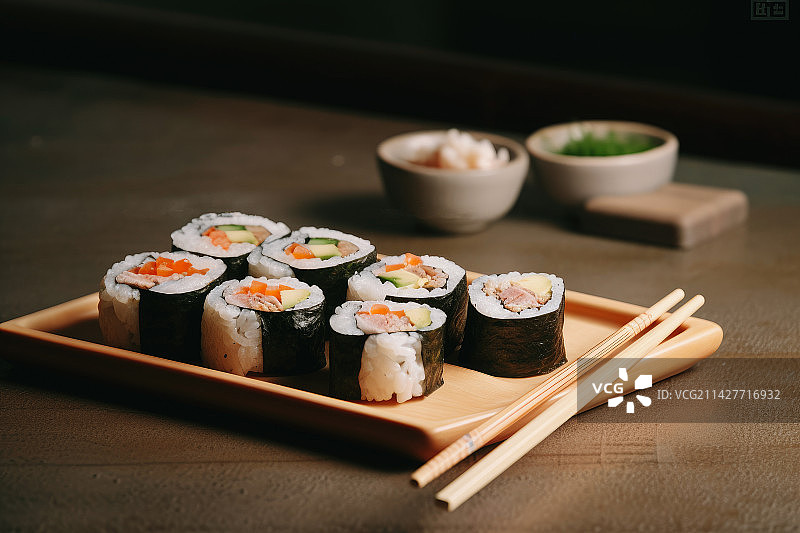 精致的日本寿司料理摆盘图片素材