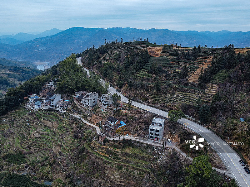 茶园 梯田 卓笔峰 叠石山 下拓坑村 春坪顶 福建 宁德图片素材