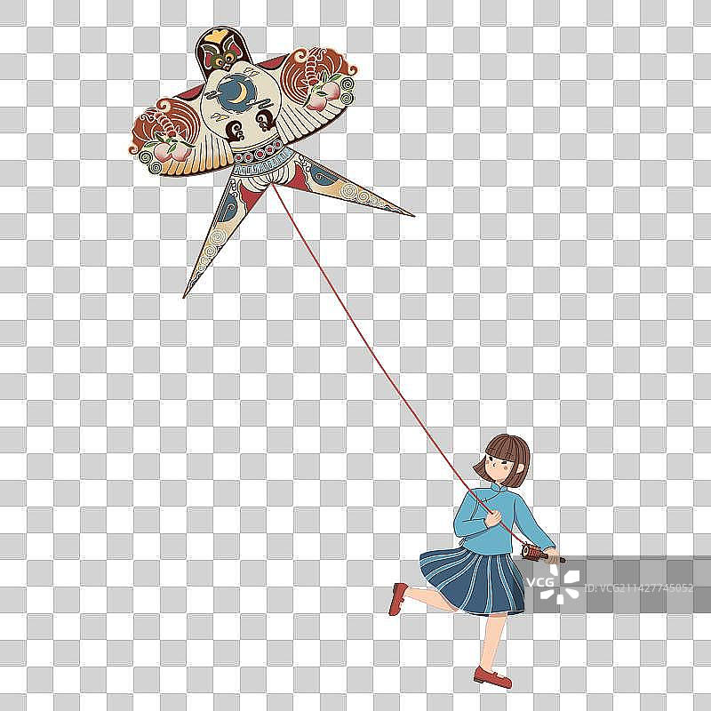 春分秋分放风筝国风线性插画免抠元素图片素材