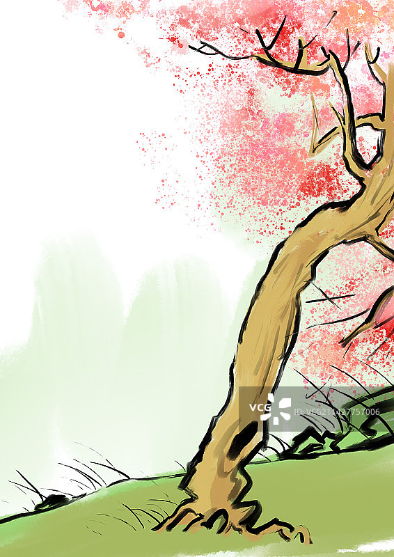 春天里的樱花与落叶图片素材