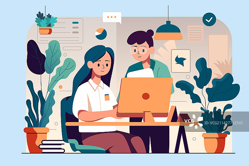 卡通商务办公人物实习公司开会交流矢量插画图片素材