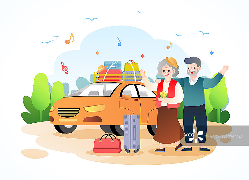 老年人的退休养老生活和朋友们一起自驾游图片素材