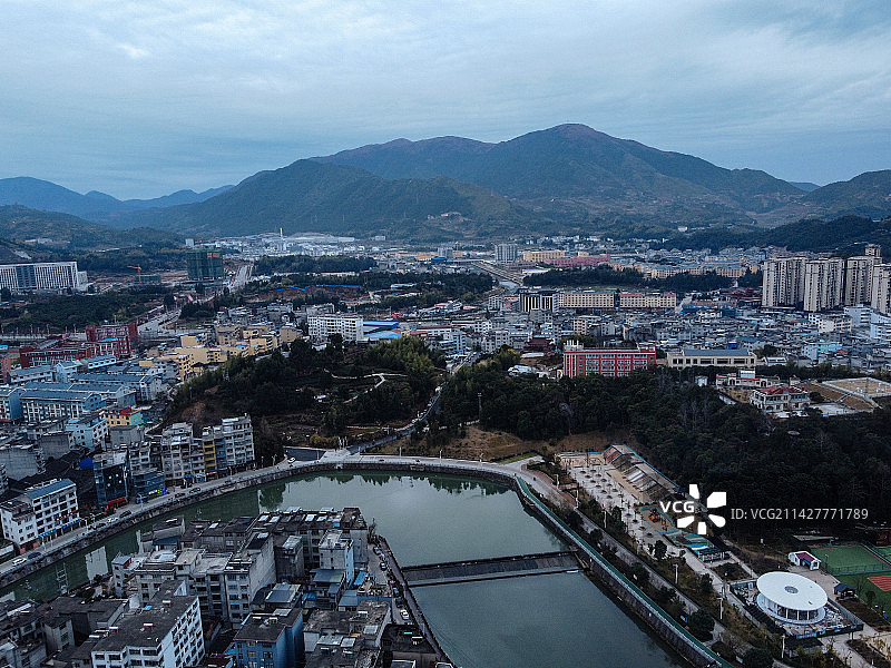 柘荣县 龙溪 文昌南路 仙屿公园 河滨西路 图书馆 航拍图片素材