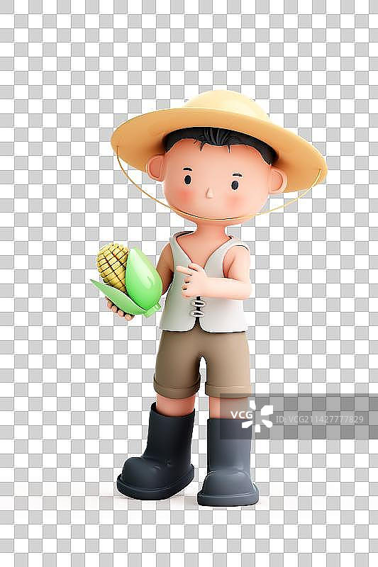 3D渲染的可爱的中国农夫图片素材
