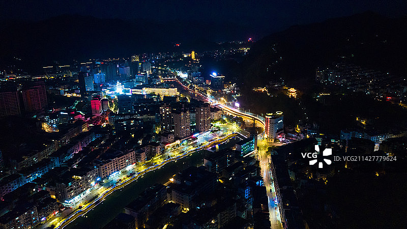 浙江丽水遂昌城市夜景灯光图片素材