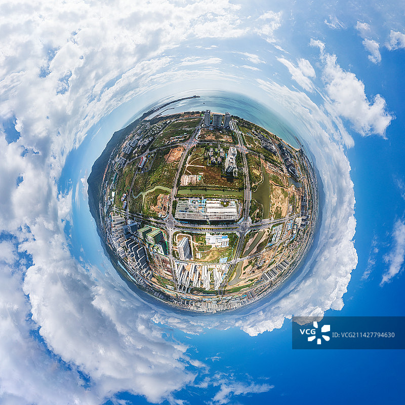 海南省三亚市崖州区崖州湾科技城 球形全景航拍图片素材
