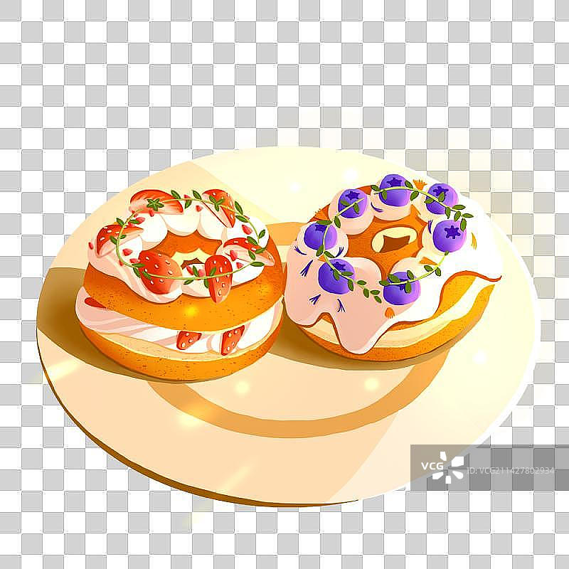 甜品蛋糕奶油甜甜圈草莓蓝莓夹心蛋糕植物装饰图片素材