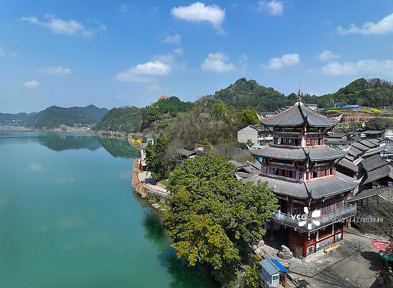 四川省南充市蓬安县嘉陵第一桑梓旅游区航拍图片素材