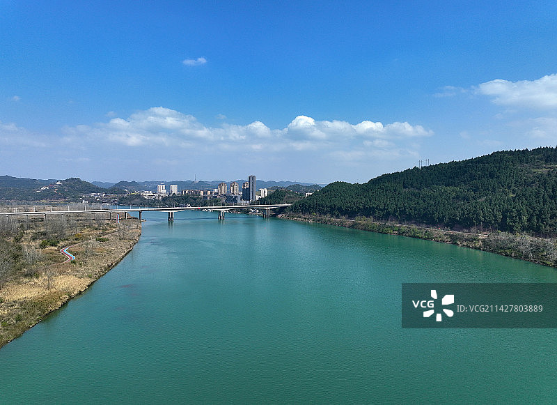 四川省南充市蓬安县相如故城相如湖湿地公园航拍图片素材