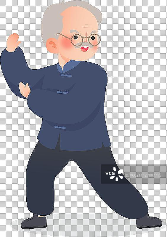 老年人退休养老生活矢量插画元素之打太极拳的老人图片素材