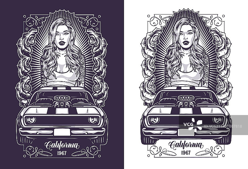 女街头赛车手单色宣传单图片素材