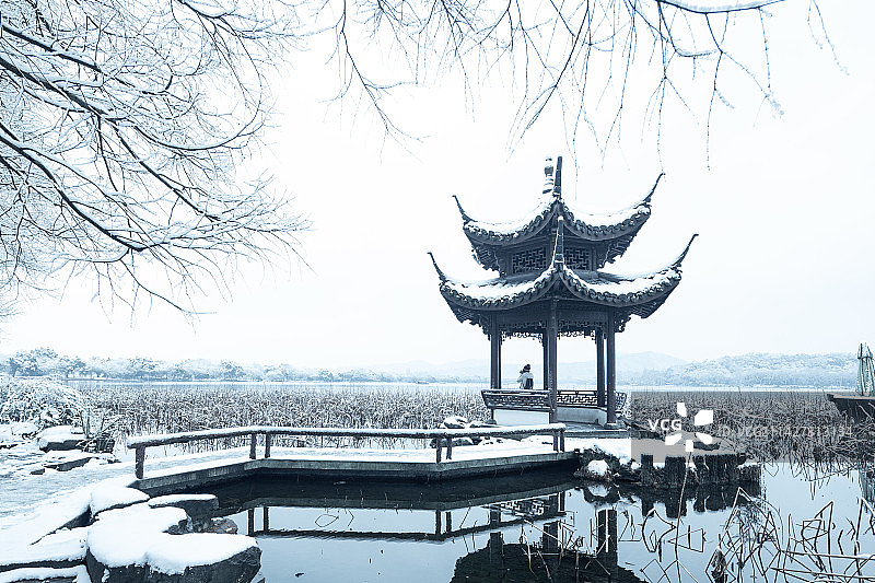 杭州西湖冬天雪景图片素材