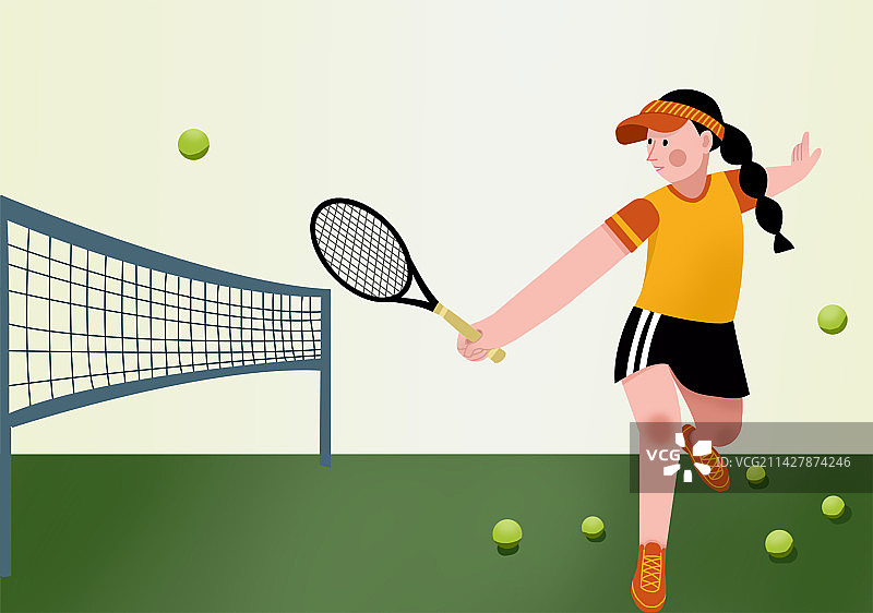 扁平风插画运动网球锻炼活力女孩休闲图片素材