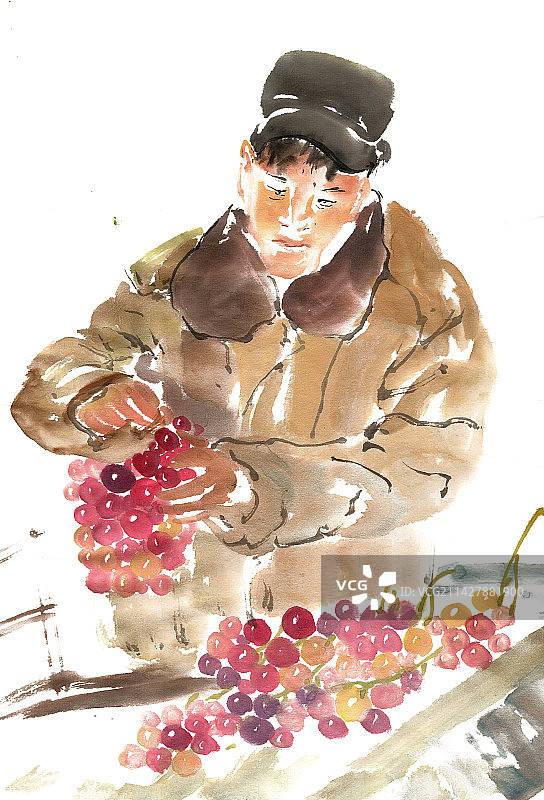 卖葡萄的男子图片素材