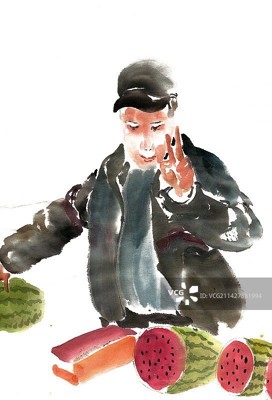 卖西瓜的男子图片素材
