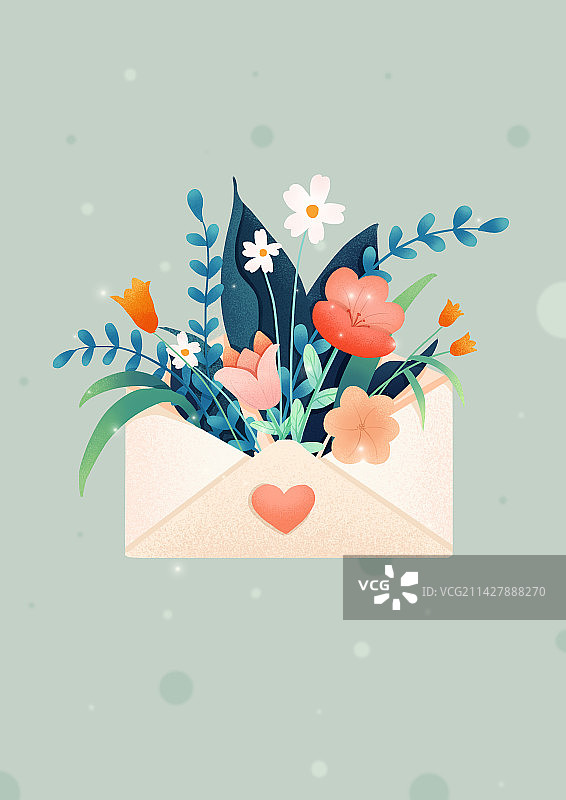 植物花卉信封扁平肌理浪漫插画图片素材