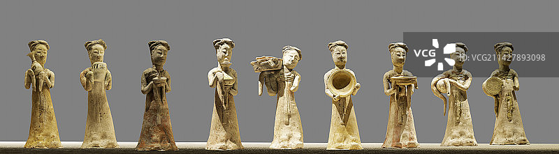 洛阳地区出土文物，隋唐时期绘彩陶俑图片素材