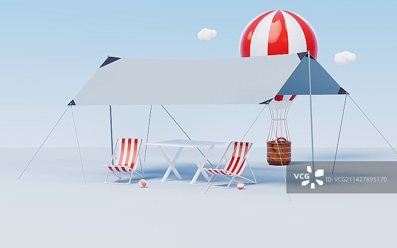 热气球与沙滩椅3D渲染图片素材
