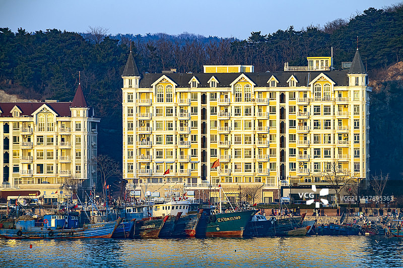 大连老虎滩-渔人码头-黄昏暮色图片素材