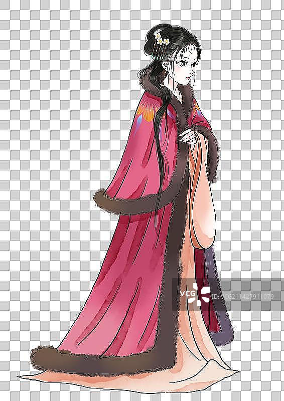 古风穿大氅的少女图片素材