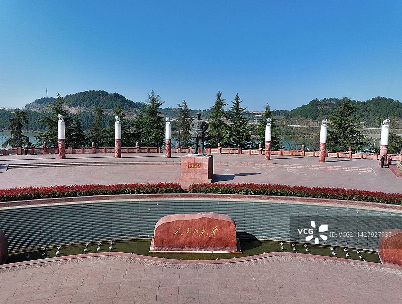 四川省南充市仪陇县朱德塑像秀水长滩湿地公园航拍图片素材