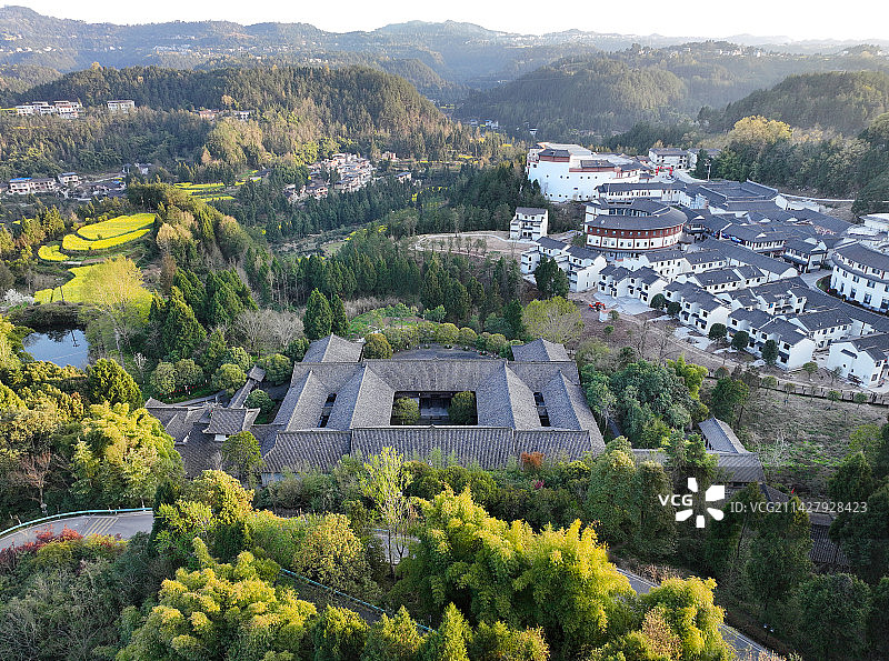 四川省南充市仪陇县朱德故里丁氏庄园航拍图片素材