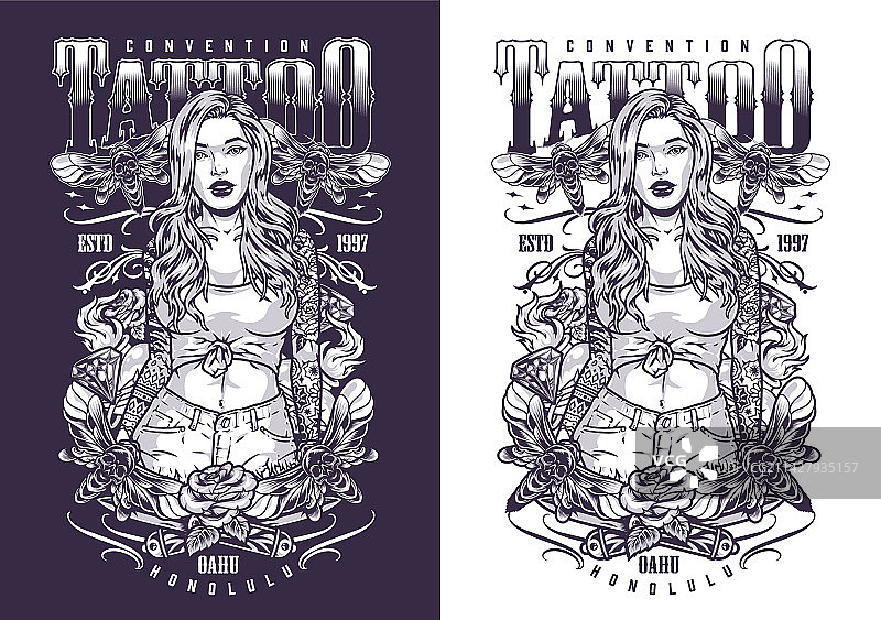 女纹身师单色宣传单图片素材