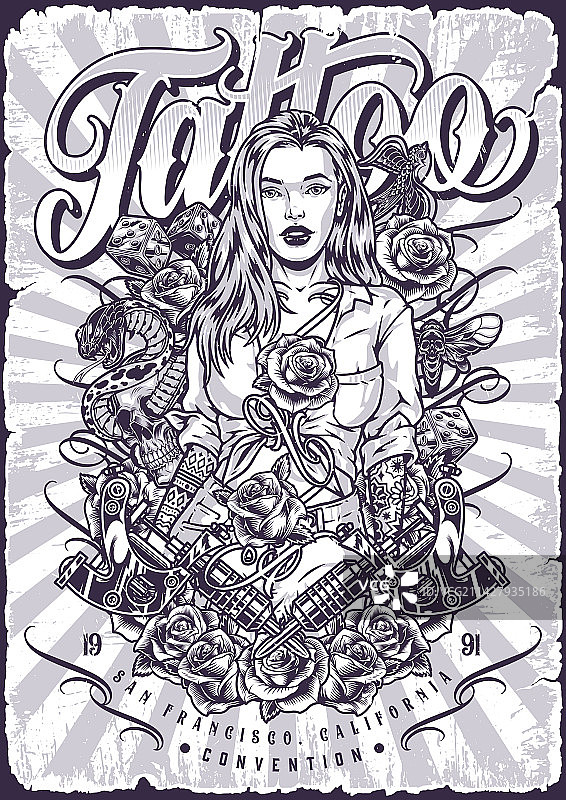 单色纹身工作室女孩海报图片素材