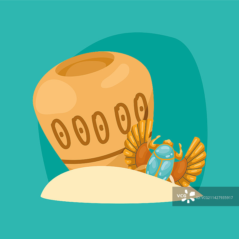 埃及金色圣甲虫和罐子图片素材