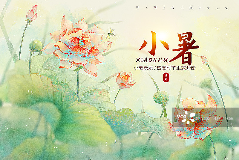 唯美小暑夏天荷花二十四节气海报图片素材