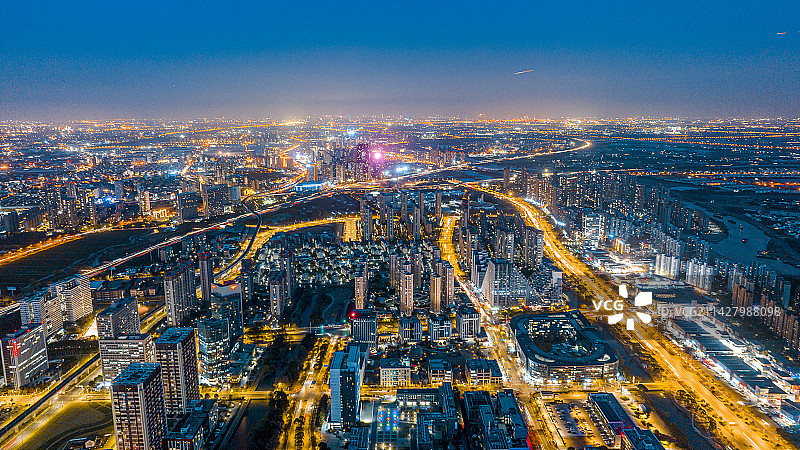 昆山花桥夜景天际线图片素材