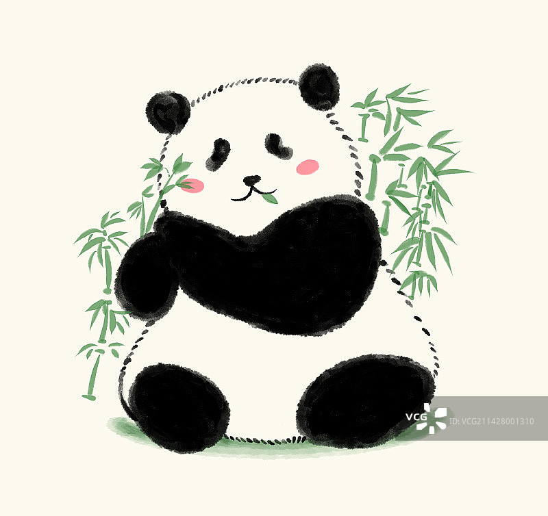 中国风水墨熊猫插画，可爱熊猫IP形象设计，保护动物图片素材