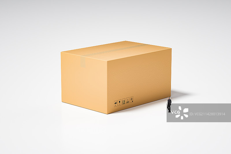 白色背景上的纸板箱和一个小人物图片素材