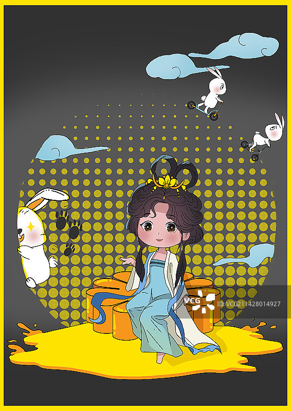 中秋咸蛋黄线性插画图片素材