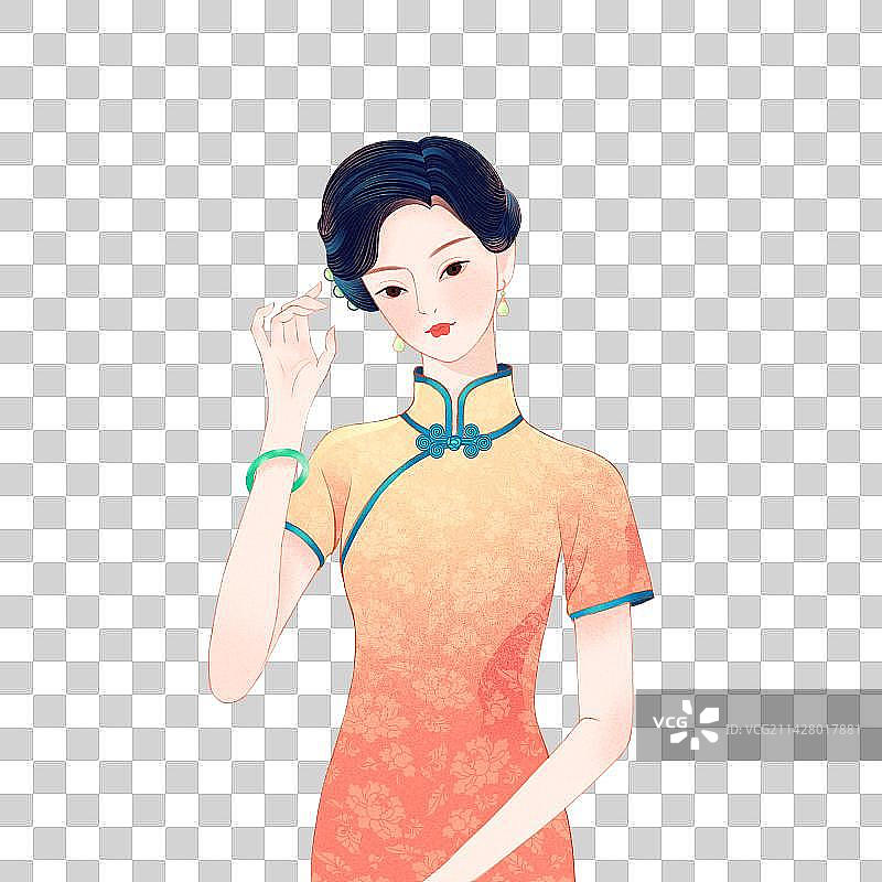 手绘国潮风民国旗袍美女图片素材