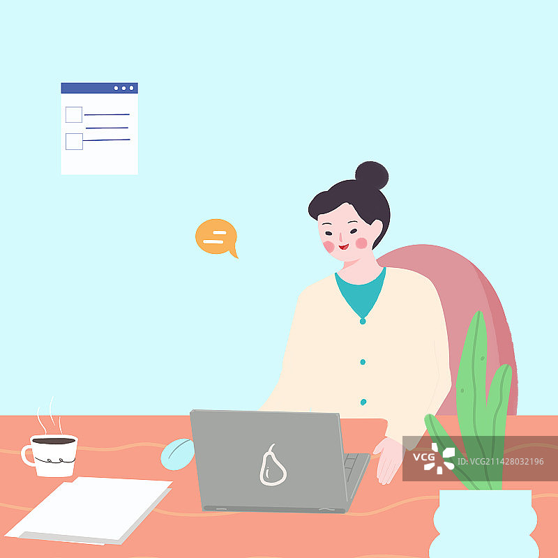 一个成年人女孩电脑上课学习工作在线教育插画图片素材