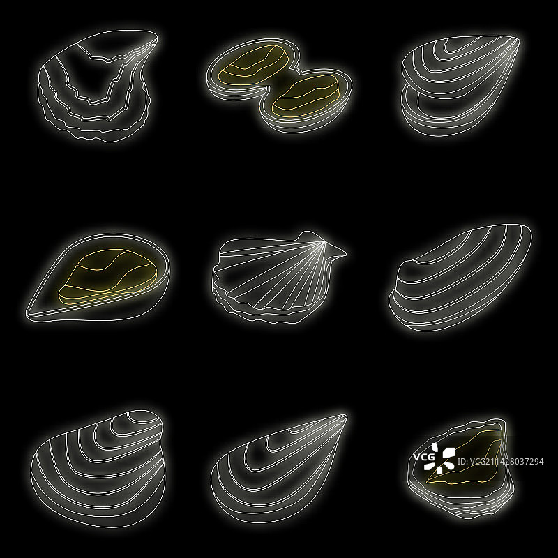 贻贝霓虹灯图标集图片素材