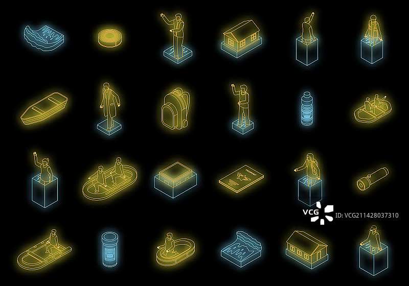 洪水图标霓虹灯效果图片素材