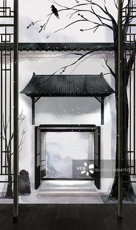 古代庭院冬季图片素材