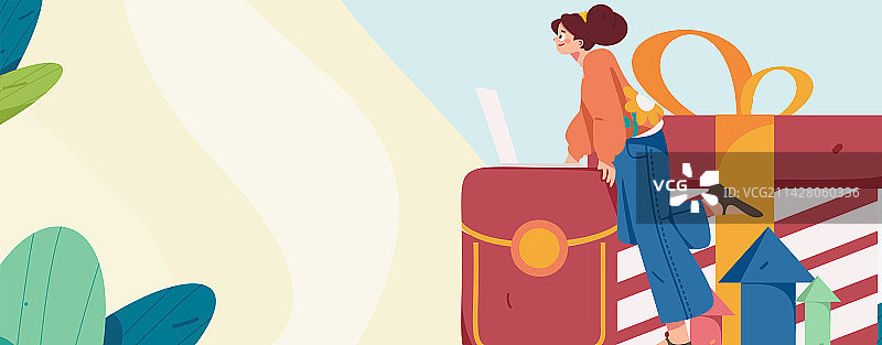 节日购物进行电商网购的人物扁平矢量概念运营手绘插画图片素材