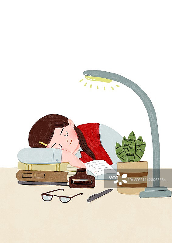 趴在书桌上睡觉的女生图片素材