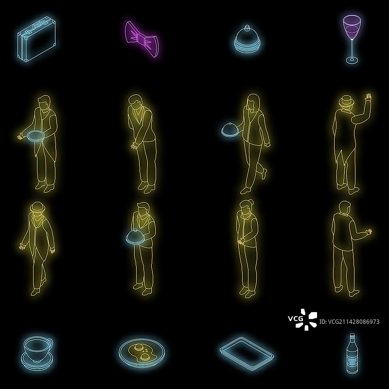管家图标霓虹灯套装图片素材