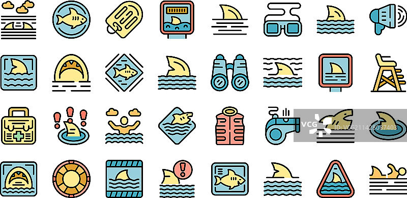 小心鲨鱼图标集图片素材