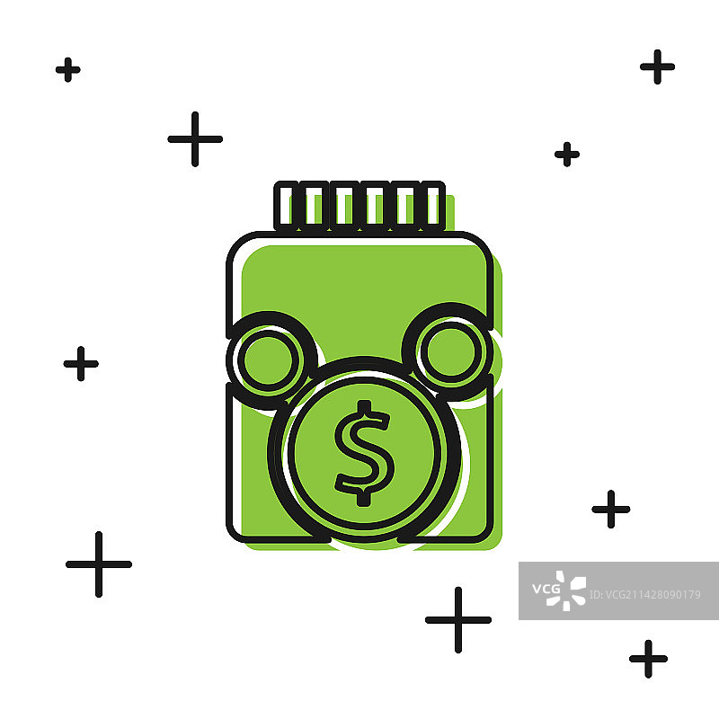 带有硬币图标的黑色玻璃储蓄罐图片素材